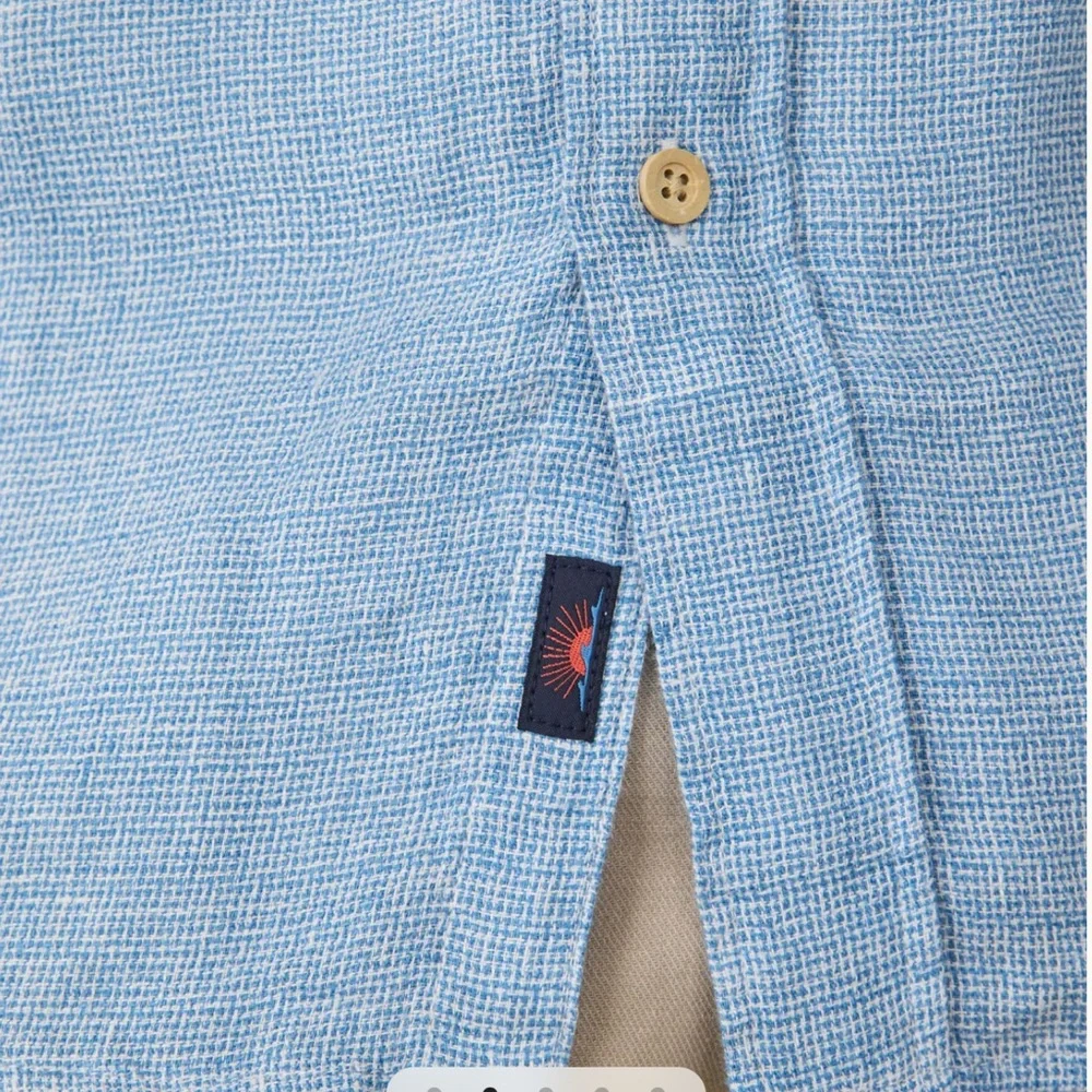 Faherty Short Sleeve Palma Linen Shirt Blue Basketweave XL - Picture 3 of 6